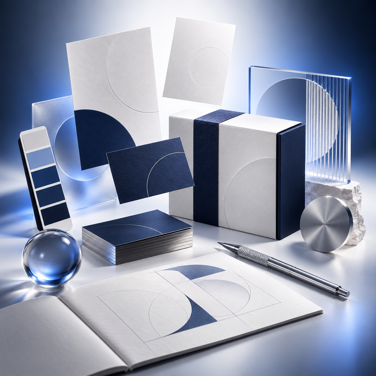 Coordinated visual identity, packaging, and brand materials
